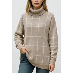 NWT Entro Window Pane Cowl Neck Sweater Beige Cozy Plus Size 1X